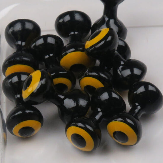 Hareline Double Pupil Lead Eyes, Black w Yellow and Black