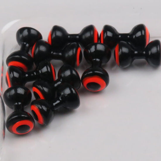 Hareline Double Pupil Lead Eyes, Black w/ Fl. Orange and Black