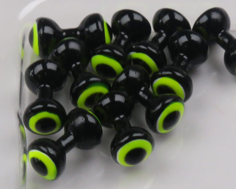 Hareline Double Pupil Lead Eyes, Black w/ Yellow Chartreuse and Black