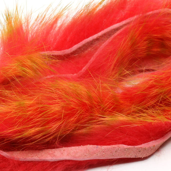 Hareline Barred Polychrome Rabbit Strips Bright Red/Yellow Barred Olive