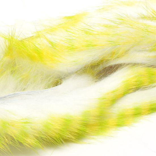 Hareline Barred Polychrome Rabbit Strips White/Yellow Barred Chartreuse