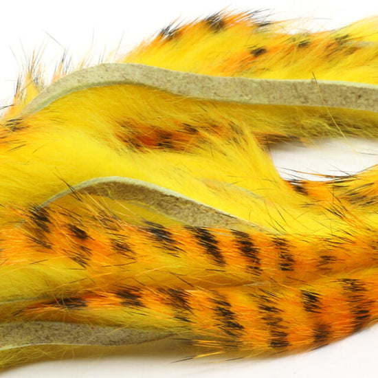 Hareline Barred Polychrome Rabbit Strips Yellow/Golden Orange Barred Black