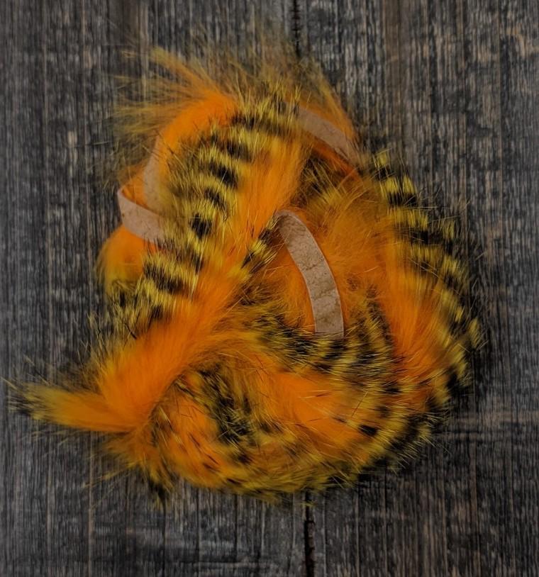 Hareline Tiger Barred Rabbit Strips Black Barred Yellow Tipped Hot Orange
