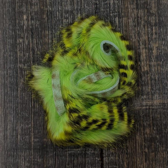 Hareline Tiger Barred Rabbit Strips Black Barred Chartreuse Tipped Green Chartreuse