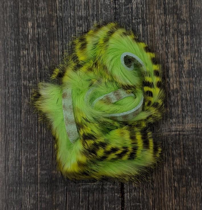 Hareline Tiger Barred Rabbit Strips Black Barred Chartreuse Tipped Green Chartreuse