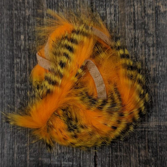 Hareline Tiger Barred Rabbit Strips Black Barred Yellow Tipped Hot Orange