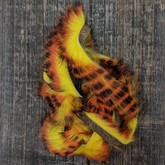 Hareline Tiger Barred Rabbit Strips Black Orange over Yellow