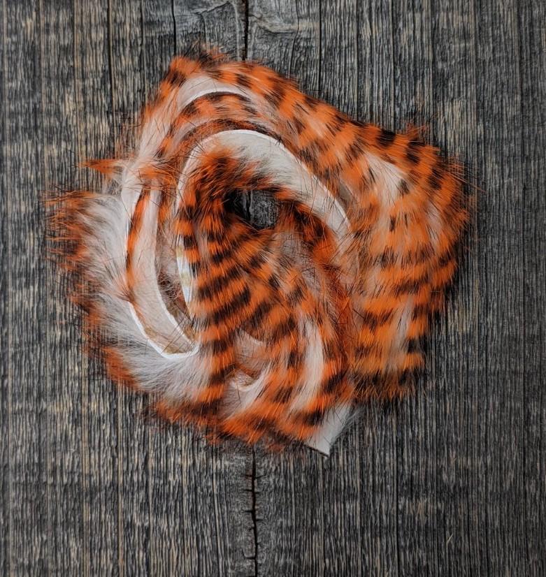 Hareline Tiger Barred Rabbit Strips Hot Orange Black over White