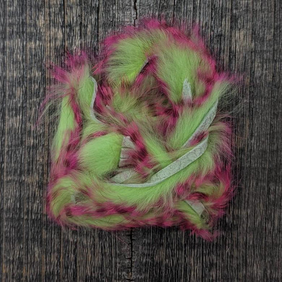 Hareline Tiger Barred Rabbit Strips Hot Pink Brown over Chartreuse