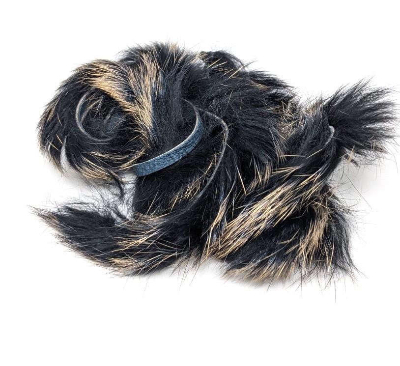 Hareline Shimmer Rabbit Strips Black w/ Gold Shimmer